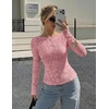 image:imageZESICA Womens Lace Mesh Sheer See Through Long Sleeve Top  Fitted Crew Neck Y2K Going Out Tops Cute Sexy Floral Tee Shirts 2026 Fall Club Party Concert Date Night Vacation OutfitsPink