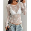 image:imageZESICA Womens Lace Mesh Sheer See Through Long Sleeve Top  Fitted Crew Neck Y2K Going Out Tops Cute Sexy Floral Tee Shirts 2026 Fall Club Party Concert Date Night Vacation OutfitsIvory