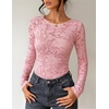 image:imageZESICA Womens Lace Mesh Sheer See Through Long Sleeve Top  Fitted Crew Neck Y2K Going Out Tops Cute Sexy Floral Tee Shirts 2026 Fall Club Party Concert Date Night Vacation OutfitsPink