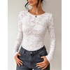image:imageZESICA Womens Lace Mesh Sheer See Through Long Sleeve Top  Fitted Crew Neck Y2K Going Out Tops Cute Sexy Floral Tee Shirts 2026 Fall Club Party Concert Date Night Vacation OutfitsWhite