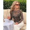 image:imageZESICA Womens Lace Mesh Sheer See Through Long Sleeve Top  Fitted Crew Neck Y2K Going Out Tops Cute Sexy Floral Tee Shirts 2026 Fall Club Party Concert Date Night Vacation OutfitsLeopard