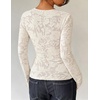 image:imageZESICA Womens Lace Mesh Sheer See Through Long Sleeve Top  Fitted Crew Neck Y2K Going Out Tops Cute Sexy Floral Tee Shirts 2026 Fall Club Party Concert Date Night Vacation OutfitsApricot