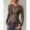 image:imageZESICA Womens Lace Mesh Sheer See Through Long Sleeve Top  Fitted Crew Neck Y2K Going Out Tops Cute Sexy Floral Tee Shirts 2026 Fall Club Party Concert Date Night Vacation OutfitsLeopard