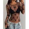 image:imageZESICA Womens Lace Mesh Sheer See Through Long Sleeve Top  Fitted Crew Neck Y2K Going Out Tops Cute Sexy Floral Tee Shirts 2026 Fall Club Party Concert Date Night Vacation OutfitsLaceblack