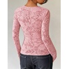 image:imageZESICA Womens Lace Mesh Sheer See Through Long Sleeve Top  Fitted Crew Neck Y2K Going Out Tops Cute Sexy Floral Tee Shirts 2026 Fall Club Party Concert Date Night Vacation OutfitsPink
