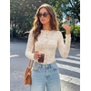 image:imageZESICA Womens Lace Mesh Sheer See Through Long Sleeve Top  Fitted Crew Neck Y2K Going Out Tops Cute Sexy Floral Tee Shirts 2026 Fall Club Party Concert Date Night Vacation OutfitsApricot