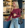 image:imageZESICA Womens Lace Mesh Sheer See Through Long Sleeve Top  Fitted Crew Neck Y2K Going Out Tops Cute Sexy Floral Tee Shirts 2026 Fall Club Party Concert Date Night Vacation OutfitsBurgundy
