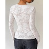 image:imageZESICA Womens Lace Mesh Sheer See Through Long Sleeve Top  Fitted Crew Neck Y2K Going Out Tops Cute Sexy Floral Tee Shirts 2026 Fall Club Party Concert Date Night Vacation OutfitsWhite