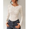 image:imageZESICA Womens Lace Mesh Sheer See Through Long Sleeve Top  Fitted Crew Neck Y2K Going Out Tops Cute Sexy Floral Tee Shirts 2026 Fall Club Party Concert Date Night Vacation OutfitsApricot