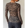 image:imageZESICA Womens Lace Mesh Sheer See Through Long Sleeve Top  Fitted Crew Neck Y2K Going Out Tops Cute Sexy Floral Tee Shirts 2026 Fall Club Party Concert Date Night Vacation OutfitsLeopard