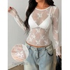 image:imageZESICA Womens Lace Mesh Sheer See Through Long Sleeve Top  Fitted Crew Neck Y2K Going Out Tops Cute Sexy Floral Tee Shirts 2026 Fall Club Party Concert Date Night Vacation OutfitsIvory