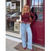 image:imageZESICA Womens Lace Mesh Sheer See Through Long Sleeve Top  Fitted Crew Neck Y2K Going Out Tops Cute Sexy Floral Tee Shirts 2026 Fall Club Party Concert Date Night Vacation OutfitsBurgundy