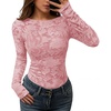 image:imageZESICA Womens Lace Mesh Sheer See Through Long Sleeve Top  Fitted Crew Neck Y2K Going Out Tops Cute Sexy Floral Tee Shirts 2026 Fall Club Party Concert Date Night Vacation OutfitsPink