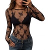 image:imageZESICA Womens Lace Mesh Sheer See Through Long Sleeve Top  Fitted Crew Neck Y2K Going Out Tops Cute Sexy Floral Tee Shirts 2026 Fall Club Party Concert Date Night Vacation OutfitsLaceblack