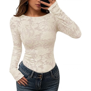 image:imageZESICA Womens Lace Mesh Sheer See Through Long Sleeve Top  Fitted Crew Neck Y2K Going Out Tops Cute Sexy Floral Tee Shirts 2026 Fall Club Party Concert Date Night Vacation OutfitsApricot