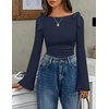 image:imageZESICA Womens Cute Tie Shoulder Ruched Top Long Sleeve Shirts  Flowy Bell Sleeve Elegant Boat Neck Slim Fit Going Out Tops for Women Fall Trendy Dressy Casual Date Night Y2KNavy