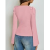 image:imageZESICA Womens Cute Tie Shoulder Ruched Top Long Sleeve Shirts  Flowy Bell Sleeve Elegant Boat Neck Slim Fit Going Out Tops for Women Fall Trendy Dressy Casual Date Night Y2KPink
