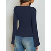 image:imageZESICA Womens Cute Tie Shoulder Ruched Top Long Sleeve Shirts  Flowy Bell Sleeve Elegant Boat Neck Slim Fit Going Out Tops for Women Fall Trendy Dressy Casual Date Night Y2KNavy