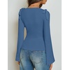 image:imageZESICA Womens Cute Tie Shoulder Ruched Top Long Sleeve Shirts  Flowy Bell Sleeve Elegant Boat Neck Slim Fit Going Out Tops for Women Fall Trendy Dressy Casual Date Night Y2KDusty Blue