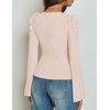 image:imageZESICA Womens Cute Tie Shoulder Ruched Top Long Sleeve Shirts  Flowy Bell Sleeve Elegant Boat Neck Slim Fit Going Out Tops for Women Fall Trendy Dressy Casual Date Night Y2KApricot