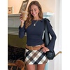 image:imageZESICA Womens Cute Tie Shoulder Ruched Top Long Sleeve Shirts  Flowy Bell Sleeve Elegant Boat Neck Slim Fit Going Out Tops for Women Fall Trendy Dressy Casual Date Night Y2KNavy