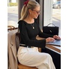 image:imageZESICA Womens Cute Tie Shoulder Ruched Top Long Sleeve Shirts  Flowy Bell Sleeve Elegant Boat Neck Slim Fit Going Out Tops for Women Fall Trendy Dressy Casual Date Night Y2KBlack