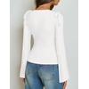 image:imageZESICA Womens Cute Tie Shoulder Ruched Top Long Sleeve Shirts  Flowy Bell Sleeve Elegant Boat Neck Slim Fit Going Out Tops for Women Fall Trendy Dressy Casual Date Night Y2KWhite