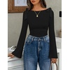 image:imageZESICA Womens Cute Tie Shoulder Ruched Top Long Sleeve Shirts  Flowy Bell Sleeve Elegant Boat Neck Slim Fit Going Out Tops for Women Fall Trendy Dressy Casual Date Night Y2KBlack