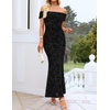 image:imageZESICA Womens Summer Off Shoulder Floral Bodycon Maxi Dress 2026 Ruched Elegant Formal Cocktail Wedding Guest Long DressesFloral Black