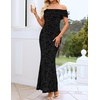 image:imageZESICA Womens Summer Off Shoulder Floral Bodycon Maxi Dress 2026 Ruched Elegant Formal Cocktail Wedding Guest Long DressesFloral Black