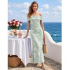 image:imageZESICA Womens Summer Off Shoulder Floral Bodycon Maxi Dress 2026 Ruched Elegant Formal Cocktail Wedding Guest Long DressesLight Green