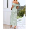 image:imageZESICA Womens Summer Off Shoulder Floral Bodycon Maxi Dress 2026 Ruched Elegant Formal Cocktail Wedding Guest Long DressesLight Green