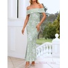 image:imageZESICA Womens Summer Off Shoulder Floral Bodycon Maxi Dress 2026 Ruched Elegant Formal Cocktail Wedding Guest Long DressesLight Green