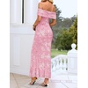 image:imageZESICA Womens Summer Off Shoulder Floral Bodycon Maxi Dress 2026 Ruched Elegant Formal Cocktail Wedding Guest Long DressesLight Pink