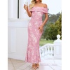 image:imageZESICA Womens Summer Off Shoulder Floral Bodycon Maxi Dress 2026 Ruched Elegant Formal Cocktail Wedding Guest Long DressesLight Pink