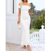 image:imageZESICA Womens Summer Off Shoulder Floral Bodycon Maxi Dress 2026 Ruched Elegant Formal Cocktail Wedding Guest Long DressesWhite