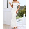 image:imageZESICA Womens Summer Off Shoulder Floral Bodycon Maxi Dress 2026 Ruched Elegant Formal Cocktail Wedding Guest Long DressesWhite