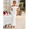 image:imageZESICA Womens Summer Off Shoulder Floral Bodycon Maxi Dress 2026 Ruched Elegant Formal Cocktail Wedding Guest Long DressesWhite