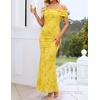 image:imageZESICA Womens Summer Off Shoulder Floral Bodycon Maxi Dress 2026 Ruched Elegant Formal Cocktail Wedding Guest Long DressesYellow
