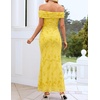 image:imageZESICA Womens Summer Off Shoulder Floral Bodycon Maxi Dress 2026 Ruched Elegant Formal Cocktail Wedding Guest Long DressesYellow