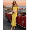 image:imageZESICA Womens Summer Off Shoulder Floral Bodycon Maxi Dress 2026 Ruched Elegant Formal Cocktail Wedding Guest Long DressesYellow