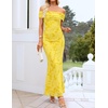 image:imageZESICA Womens Summer Off Shoulder Floral Bodycon Maxi Dress 2026 Ruched Elegant Formal Cocktail Wedding Guest Long DressesYellow