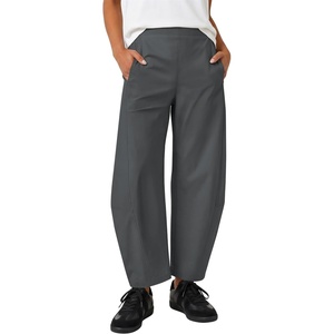 image:imageZESICA Womens Barrel Travel Pants with Pockets  2026 Trendy Baggy Hiking Golf Pant Tapered Leg Cropped Ankle Trousers Mid Rise Elastic Waist OutfitsDarkgray