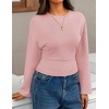 image:imageZESICA Womens 2026 Fall Long Sleeve Shirts Going Out Tops  Crew Neck Batwing Cinched Waist Soft Business Casual Work Blouse Y2K Cute Trendy Fashion ClothesPink