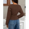 image:imageZESICA Womens 2026 Fall Long Sleeve Shirts Going Out Tops  Crew Neck Batwing Cinched Waist Soft Business Casual Work Blouse Y2K Cute Trendy Fashion ClothesBrown
