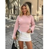 image:imageZESICA Womens 2026 Fall Long Sleeve Shirts Going Out Tops  Crew Neck Batwing Cinched Waist Soft Business Casual Work Blouse Y2K Cute Trendy Fashion ClothesPink