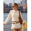 image:imageZESICA Womens 2026 Fall Long Sleeve Shirts Going Out Tops  Crew Neck Batwing Cinched Waist Soft Business Casual Work Blouse Y2K Cute Trendy Fashion ClothesApricot