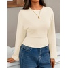 image:imageZESICA Womens 2026 Fall Long Sleeve Shirts Going Out Tops  Crew Neck Batwing Cinched Waist Soft Business Casual Work Blouse Y2K Cute Trendy Fashion ClothesApricot