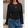 image:imageZESICA Womens 2026 Fall Long Sleeve Shirts Going Out Tops  Crew Neck Batwing Cinched Waist Soft Business Casual Work Blouse Y2K Cute Trendy Fashion ClothesBlack