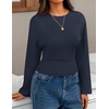 image:imageZESICA Womens 2026 Fall Long Sleeve Shirts Going Out Tops  Crew Neck Batwing Cinched Waist Soft Business Casual Work Blouse Y2K Cute Trendy Fashion ClothesNavy